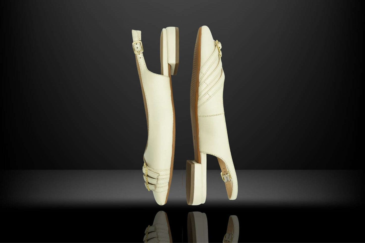 " Vienna " Triple-Buckle Slingback Flats