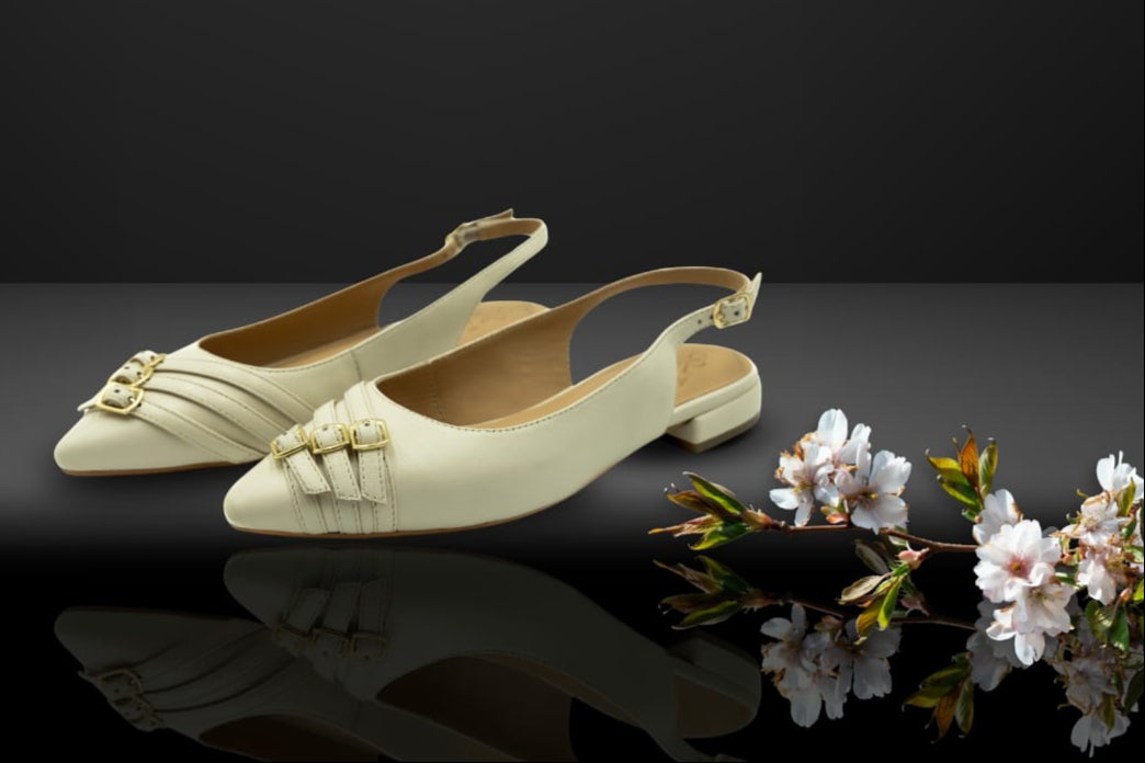 " Vienna " Triple-Buckle Slingback Flats